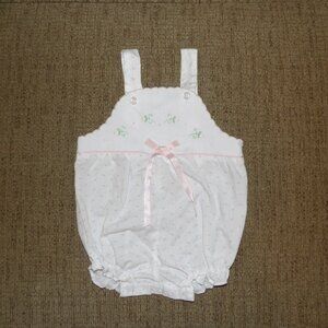 Pink Rosebuds on White Vintage Baby One Piece Romper Size 3-6 Months
